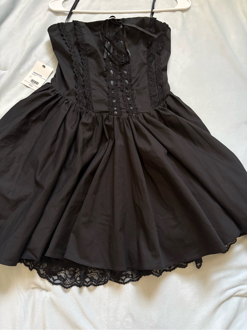 Black Lace-Trim Fit & Flare Dress